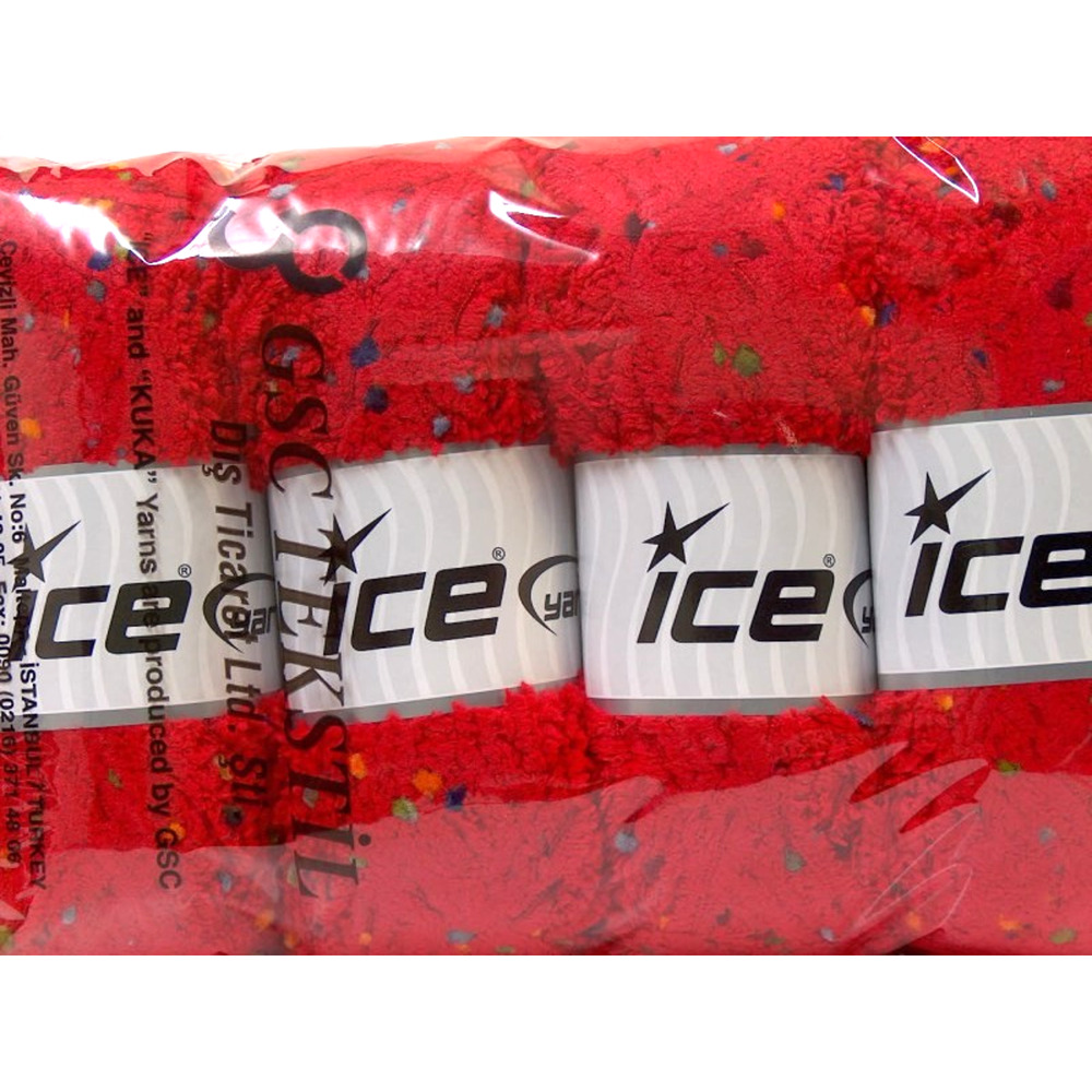 Ice Yarn Puffy PomPom Red- Four 3.5 oz Skeins # 32728-Short Eyelash Blanket Yarn